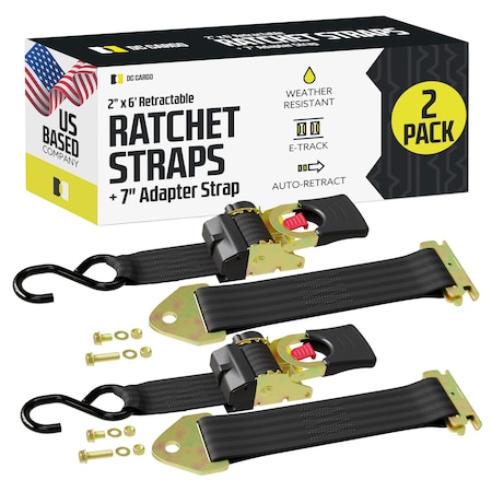 Dc Cargo 2in X 6' Retractable Ratchet Straps w/ E-Track Adapters, 2PK 26RRBOET-2